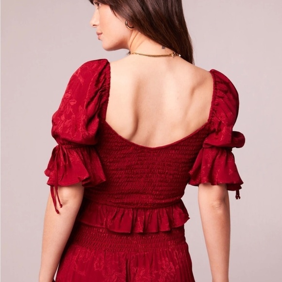 NEW Band of the Free Boho Lea Rhubarb Smocked Crop Top Boho Size XS Red Viscose - Picture 2 of 9